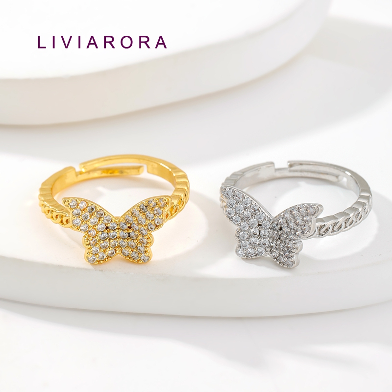 Gold Plated Ring - 1/2/4Pcs 18K 금도금 황동 지르콘 나비