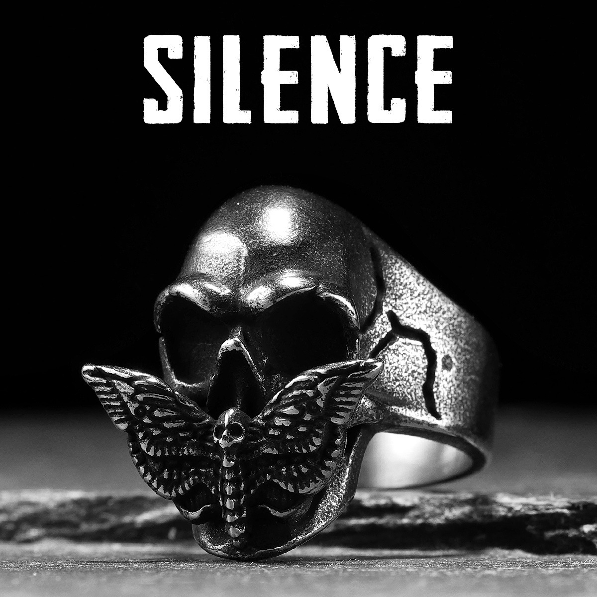 Gothic Skull Ring - 사일런스 나비 해골 남성 반지, 스테인레스