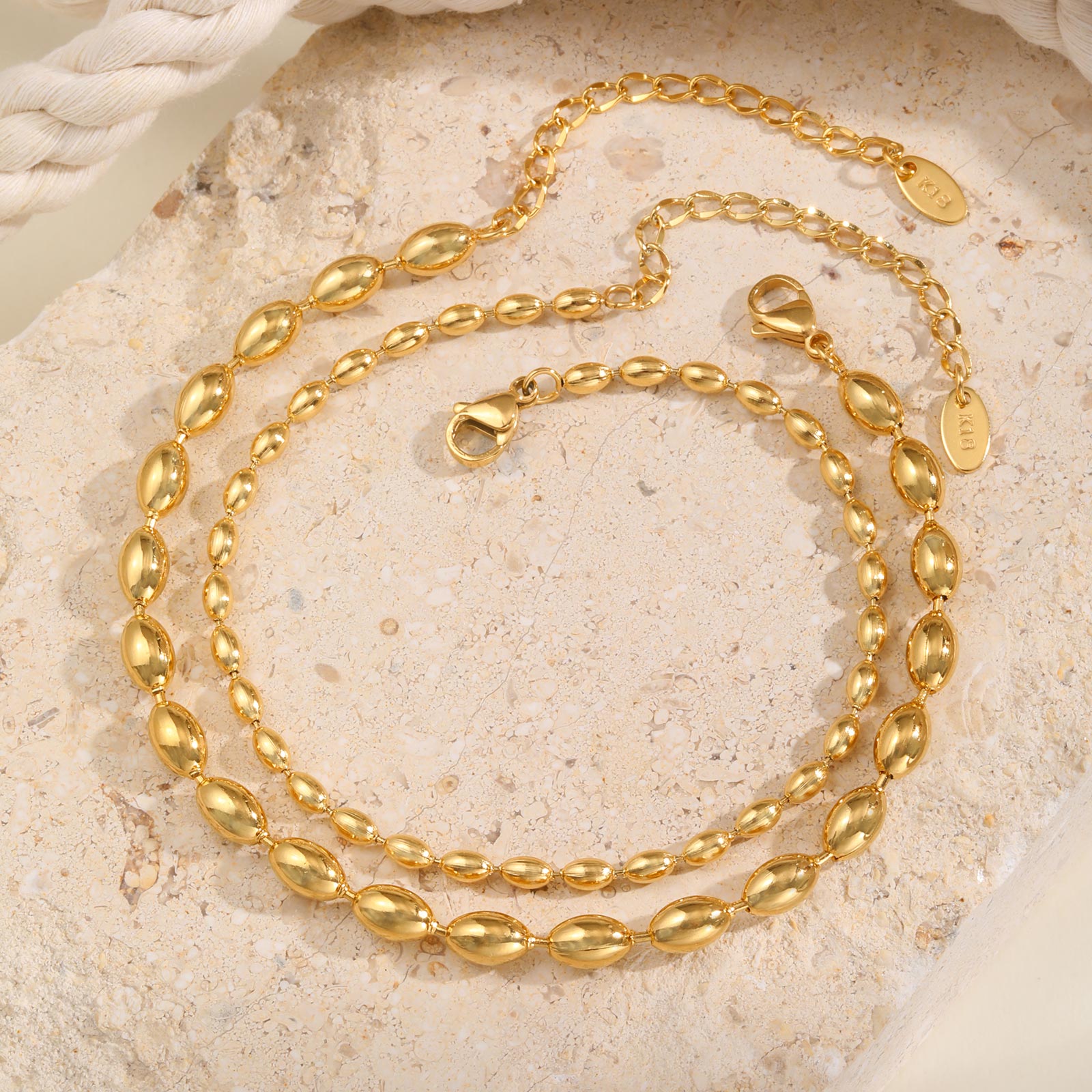 여성을위한 스테인레스 스틸 럭비 비드 체인 발목, 골드 - Jc Jewelry & Watches Photos 리뷰 및 가격