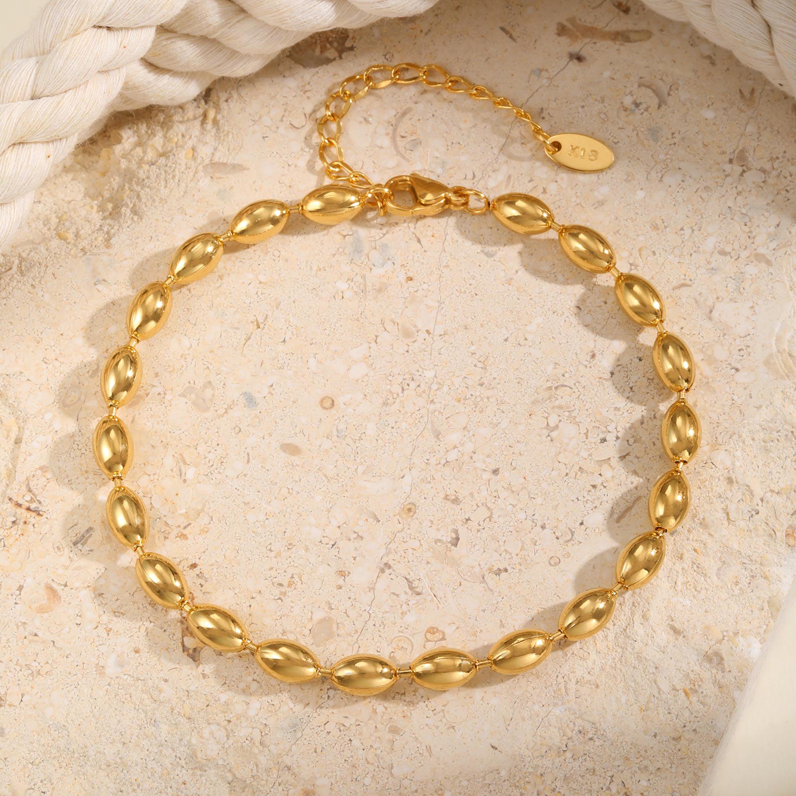 여성을위한 스테인레스 스틸 럭비 비드 체인 발목, 골드 - Jc Jewelry & Watches Photos 리뷰 및 가격