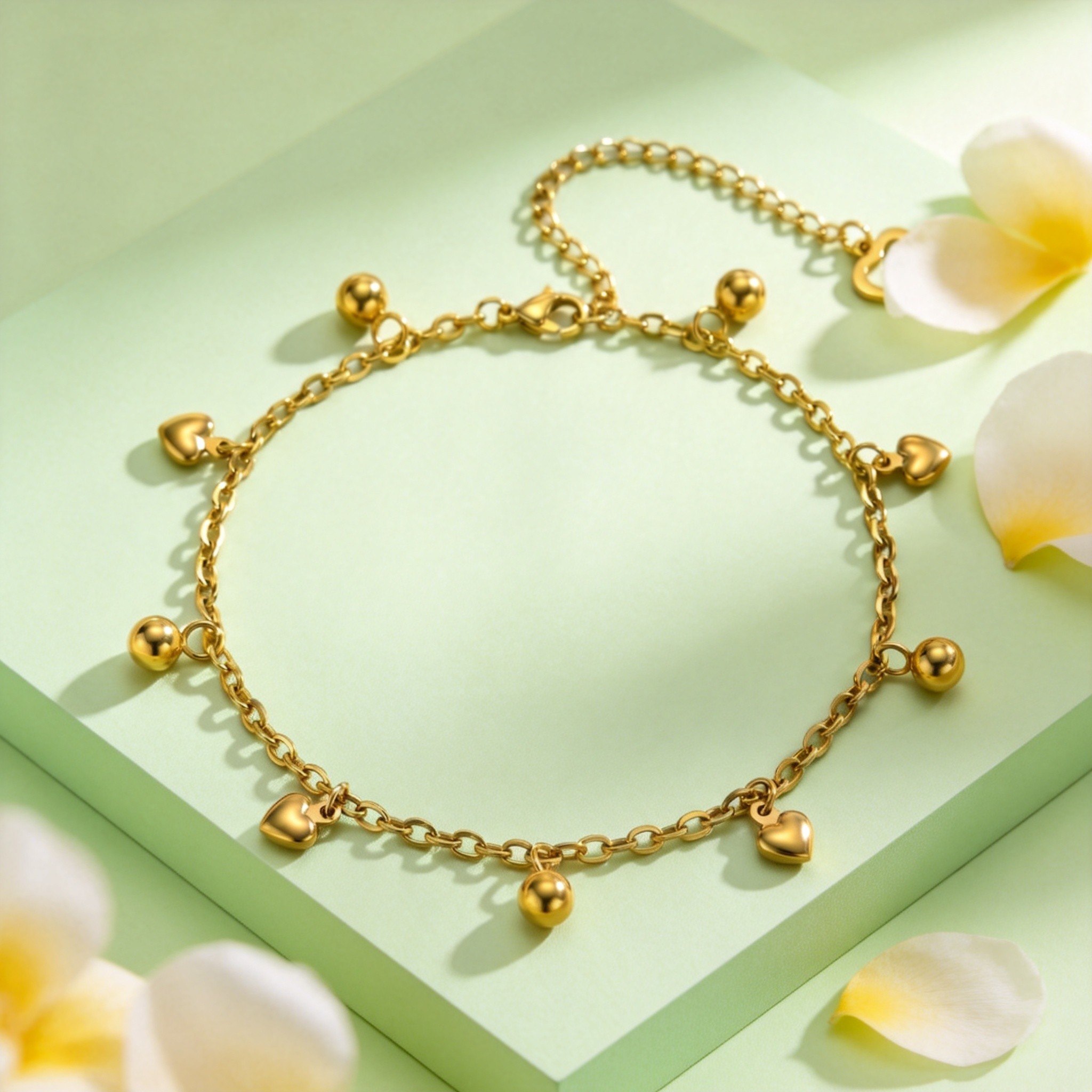 창의적인 원형 비즈 체인 하트 발찌 18K 금도금 스테 - Jc Jewelry & Watches Photos 리뷰 및 가격