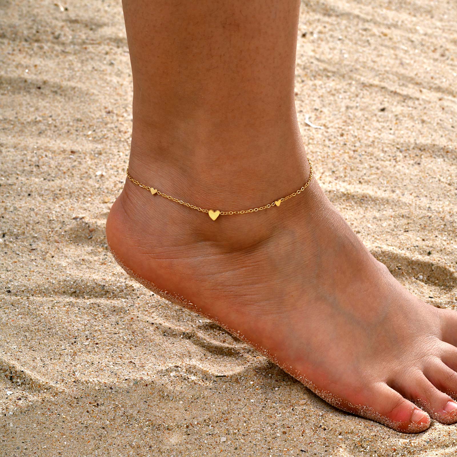여성을위한 스테인레스 스틸 하트 Anklets, 골드  - Jc Jewelry & Watches Photos 리뷰 및 가격