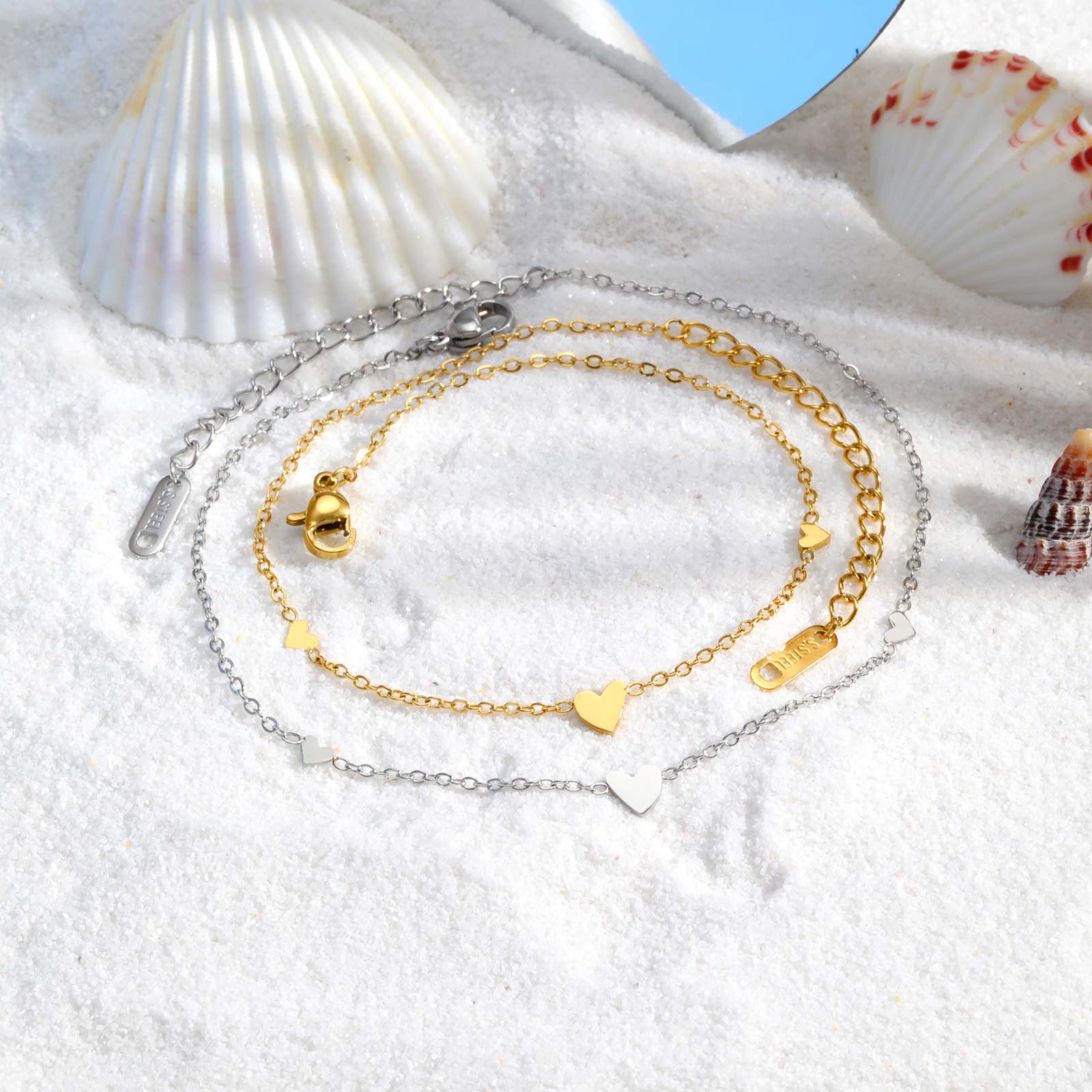 여성을위한 스테인레스 스틸 하트 Anklets, 골드  - Jc Jewelry & Watches Photos 리뷰 및 가격