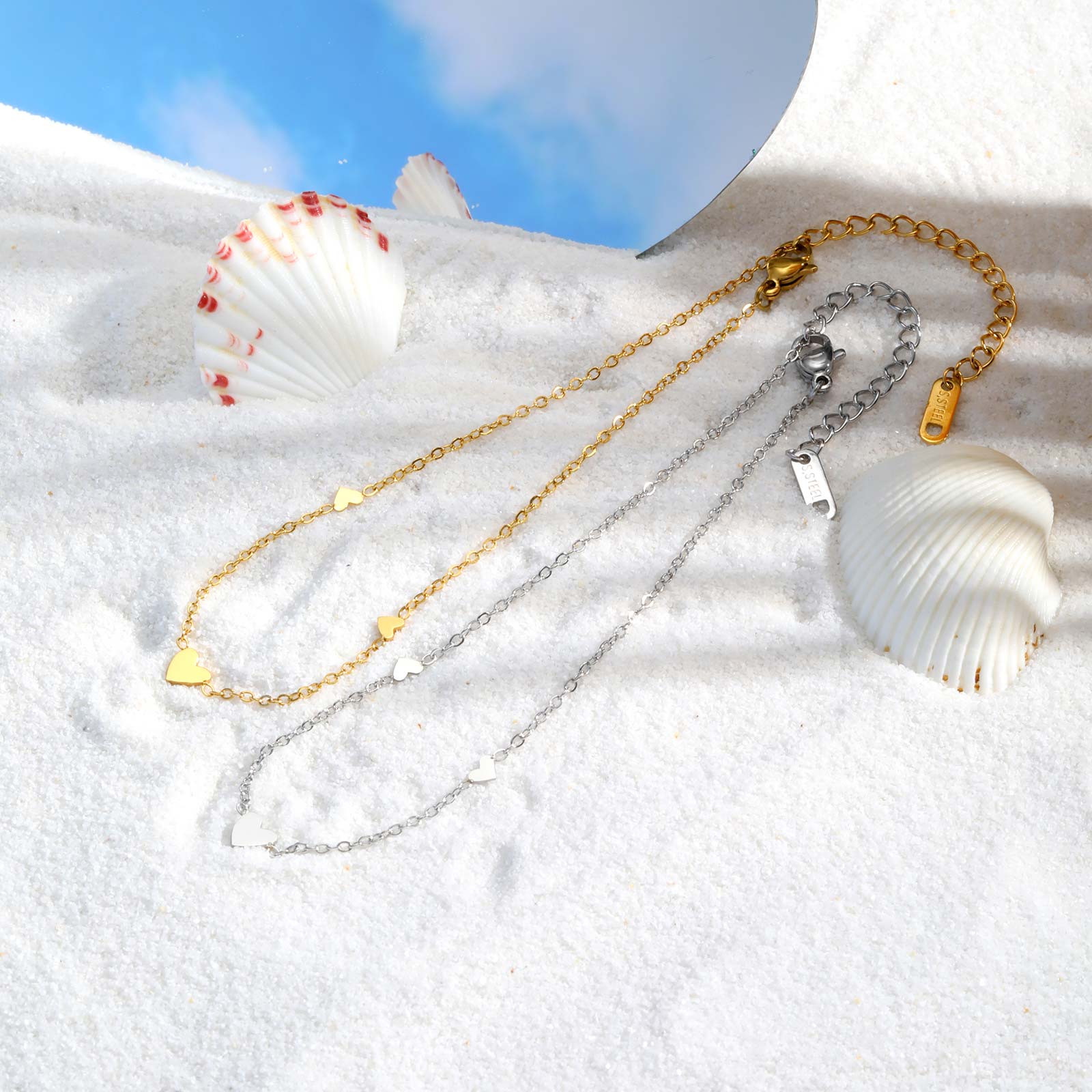 여성을위한 스테인레스 스틸 하트 Anklets, 골드  - Jc Jewelry & Watches Photos 리뷰 및 가격