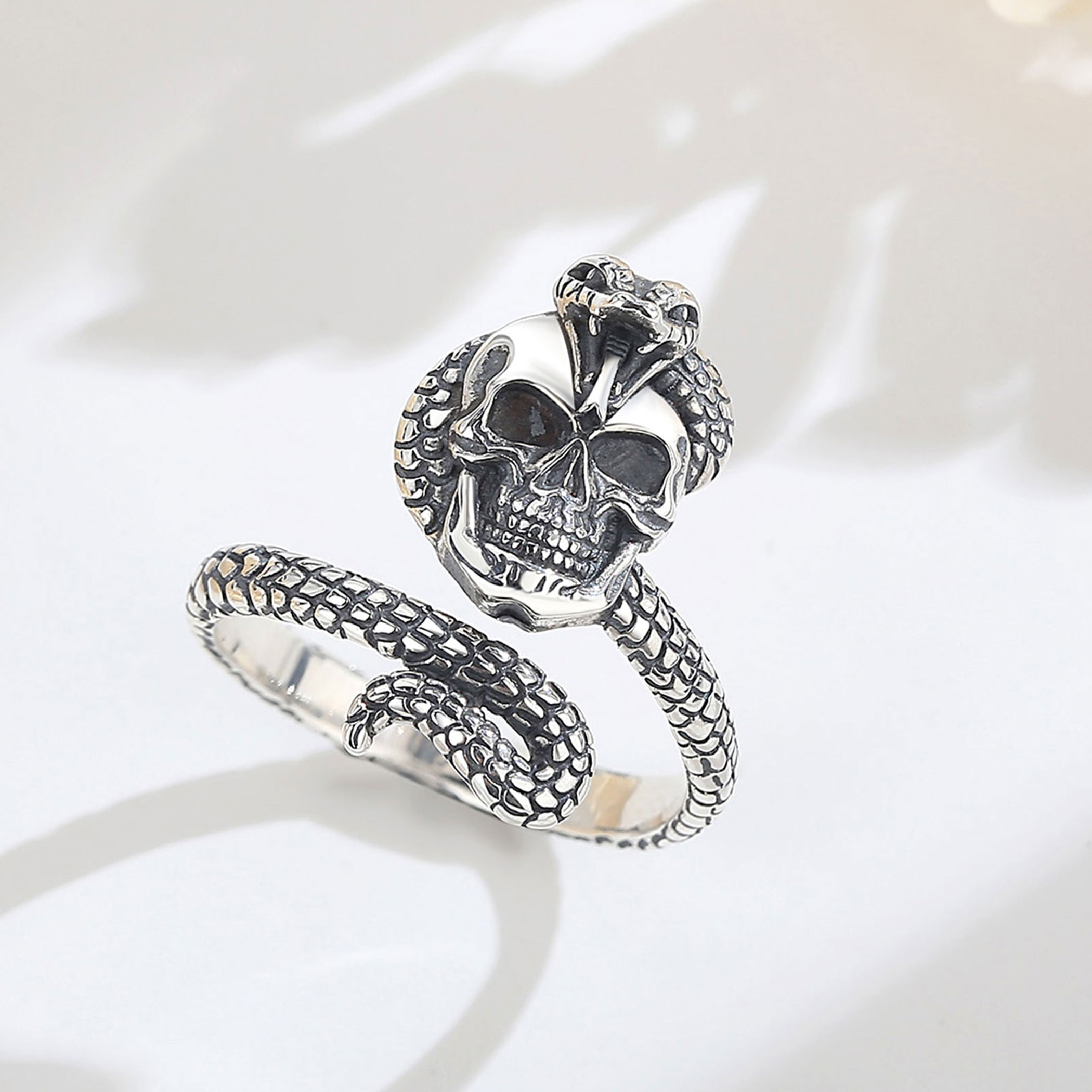 유도라 925 스털링 실버 스네이크 스컬 조절 가능한  - Gothic Skull Ring 리뷰 및 가격
