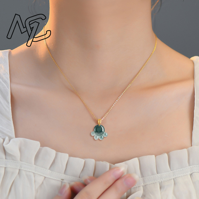 천연 진짜 에메랄드 블루 워터 제이드 고양이 발 펜던트 - Jewelry & Watches Vitopoulos Reviews 리뷰 및 가격