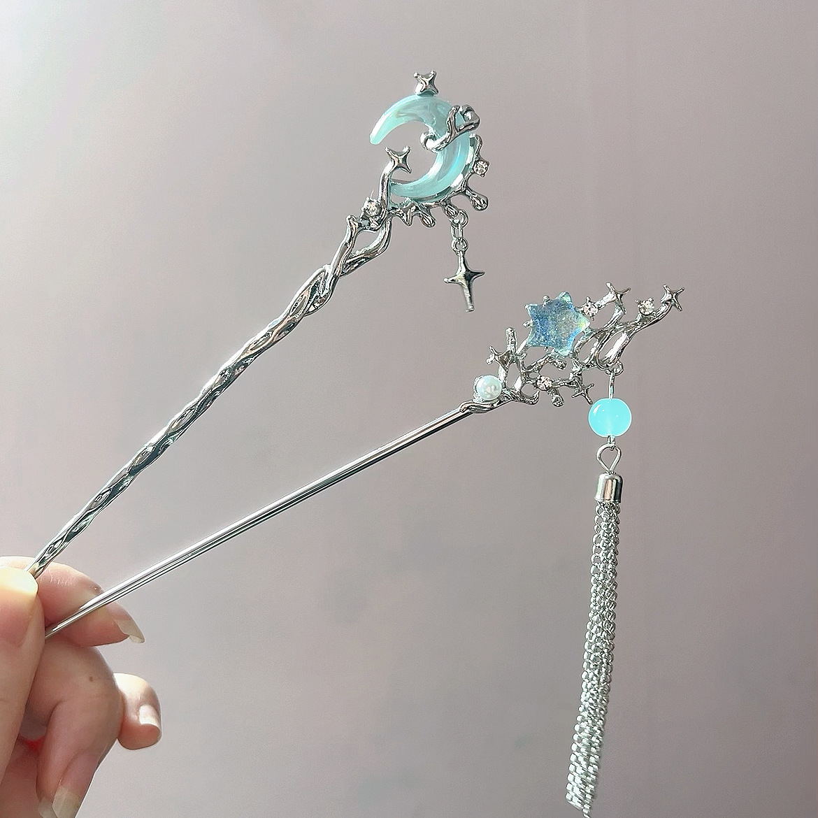 문스톤 스타 문 헤어 스틱 메탈 브랜치 헤어핀 헤어 포 - Shop Jewelry & Watches Near Me 리뷰 및 가격
