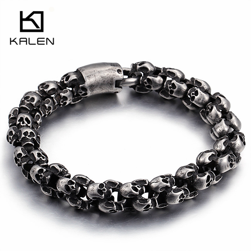 Kalen-펑크 롱 매트 스컬 목걸이 & 팔찌, 남성용 - Gothic Skull Ring 리뷰 및 가격
