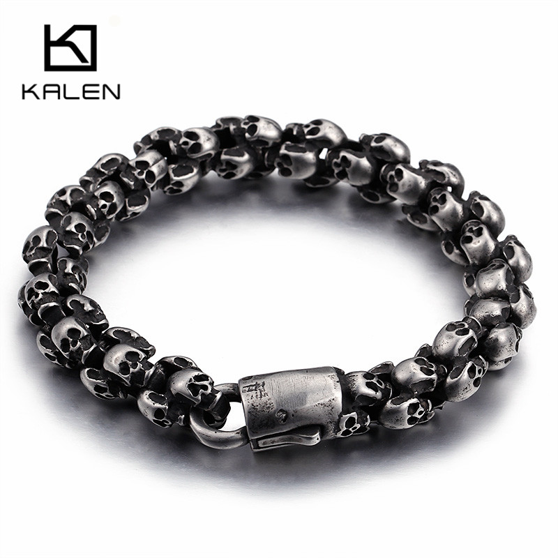 Kalen-펑크 롱 매트 스컬 목걸이 & 팔찌, 남성용 - Gothic Skull Ring 리뷰 및 가격