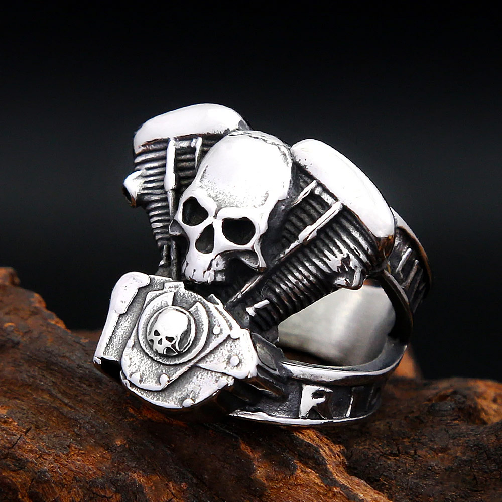 클래식 펑크 바이커 스컬 오토바이 엔진 스테인리스 스틸 - Gothic Skull Ring 리뷰 및 가격