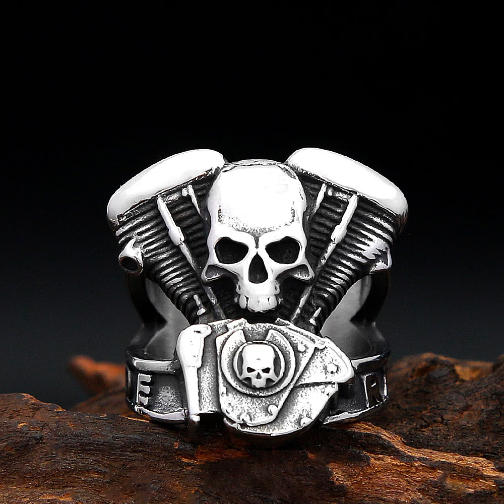 클래식 펑크 바이커 스컬 오토바이 엔진 스테인리스 스틸 - Gothic Skull Ring 리뷰 및 가격