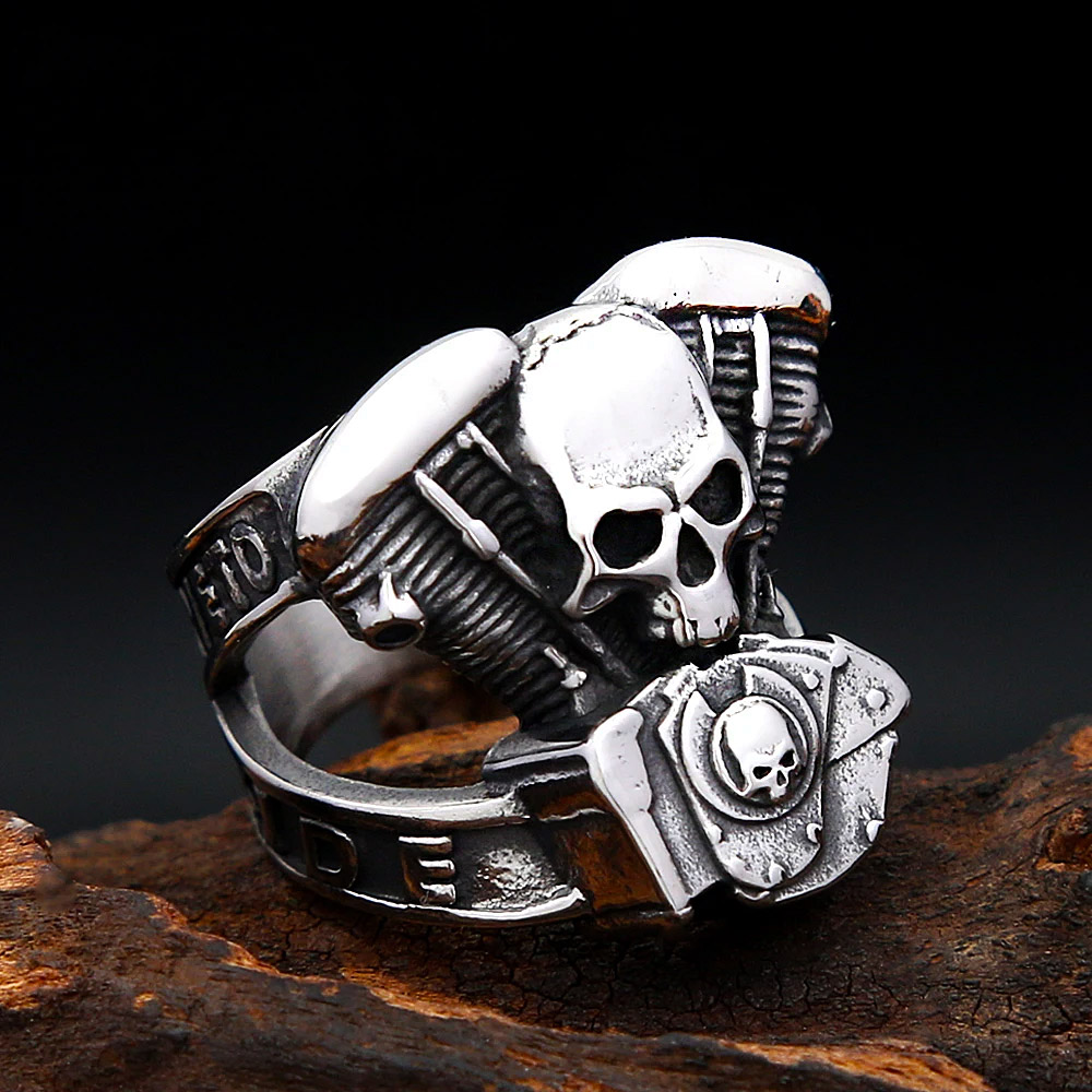 클래식 펑크 바이커 스컬 오토바이 엔진 스테인리스 스틸 - Gothic Skull Ring 리뷰 및 가격